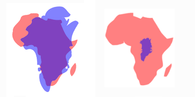 Вот почему Гренландия и северные регионы Канады выглядят как раздутые, а Африка на экваторе намного меньше их